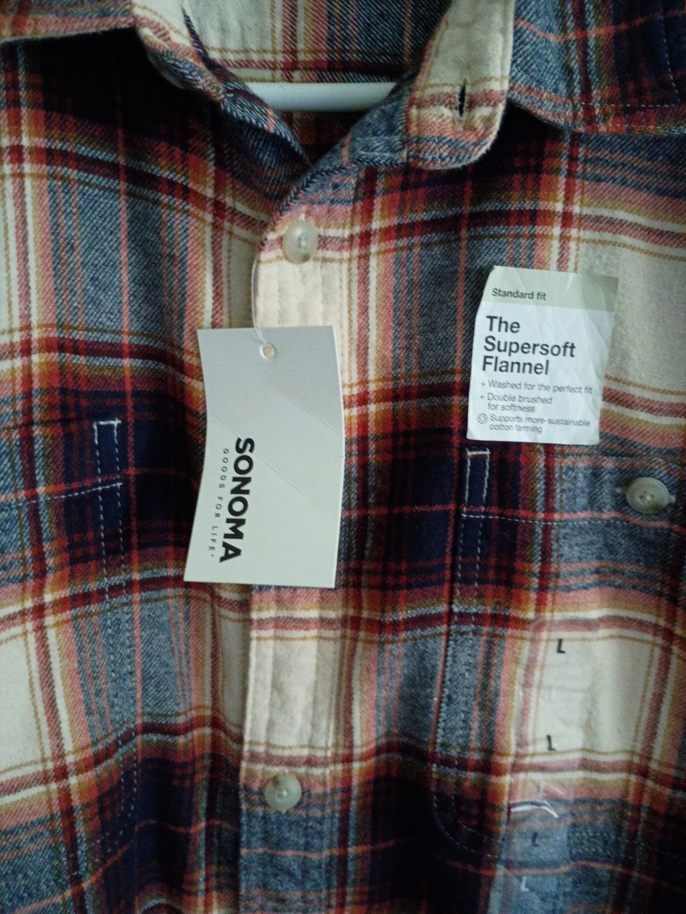 Sonoma Men's Beige Plaid Flannel Shirt - Picture 2 of 8